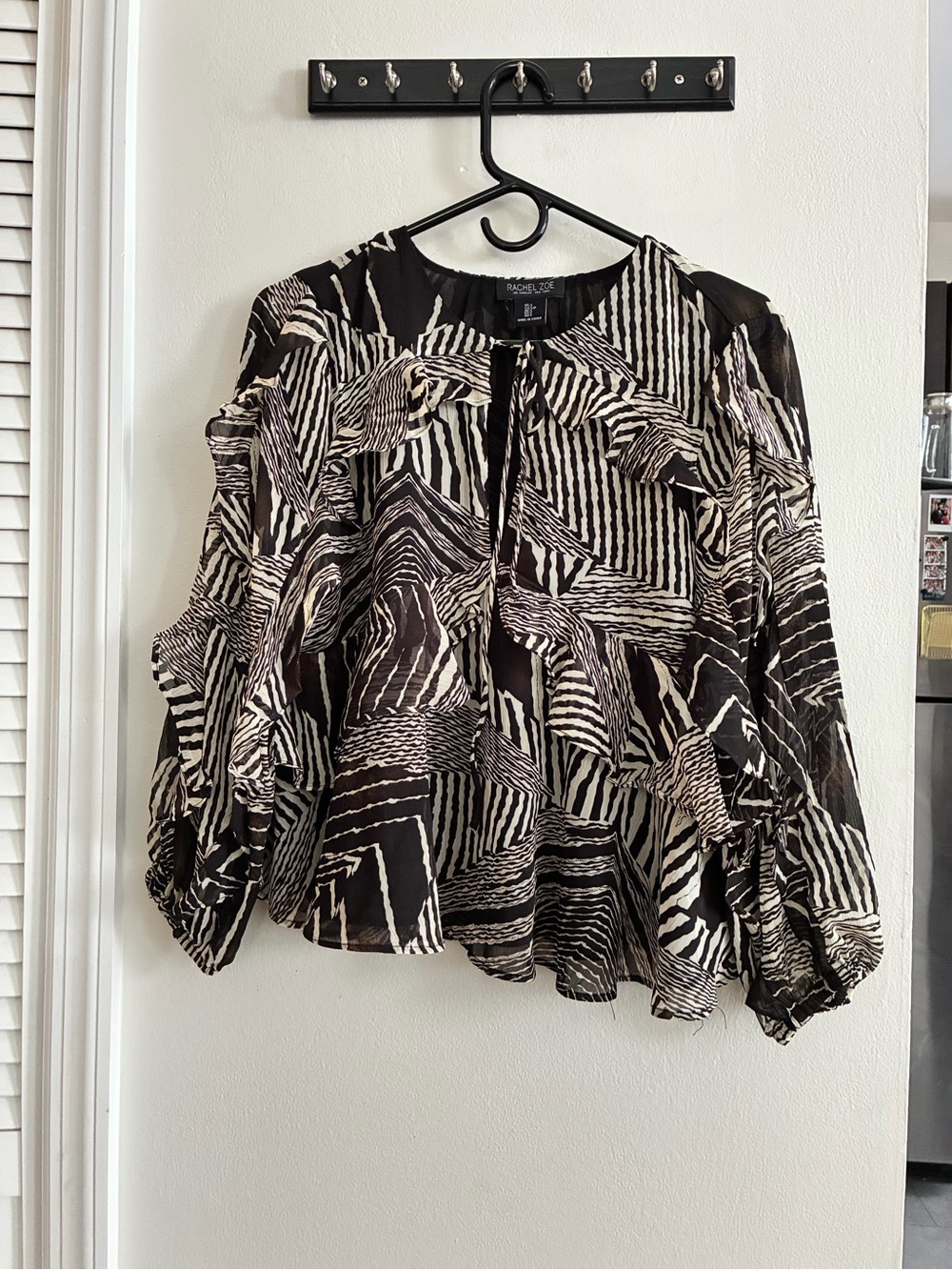 Rachel Zoe Monochrome Graphic Ruffle Blouse